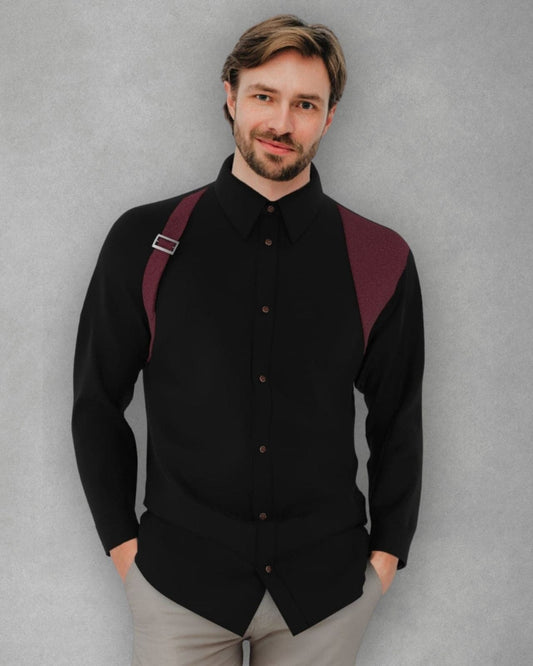 Color Block Harness Style Black Shirt