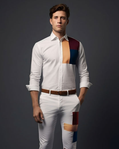 Color Blocked Patch White Shirt