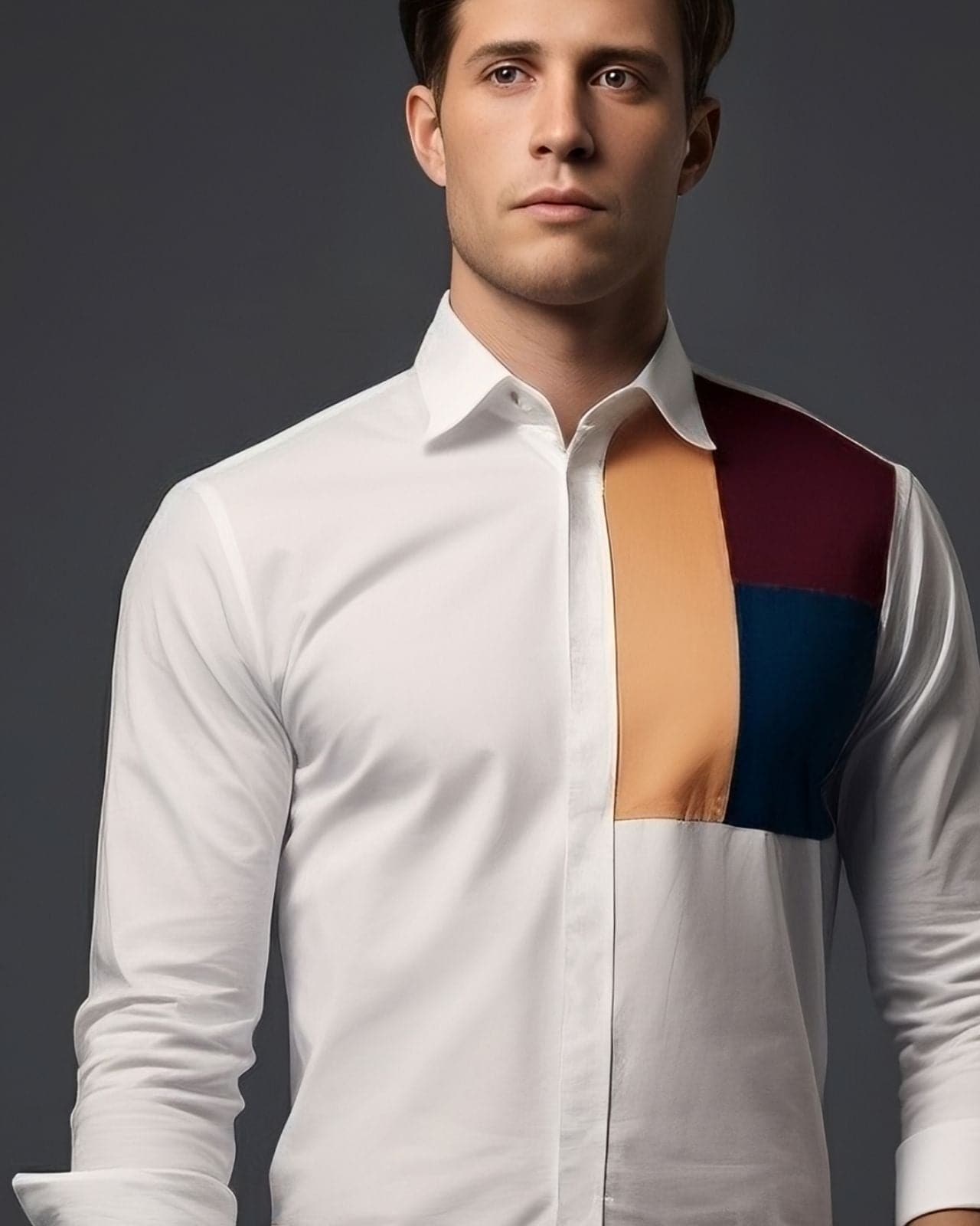 Color Blocked Patch White Shirt