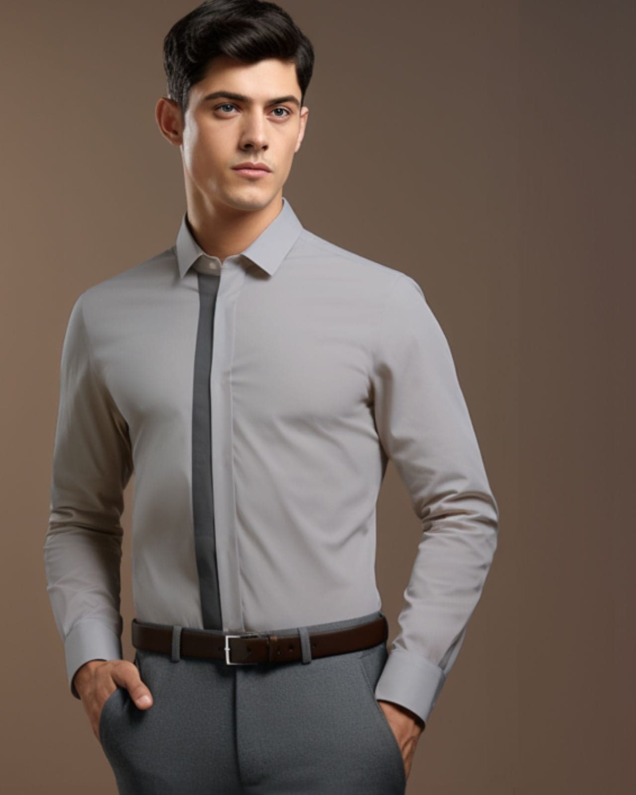 Concealed Dual Grey Placket Cotton Shirt
