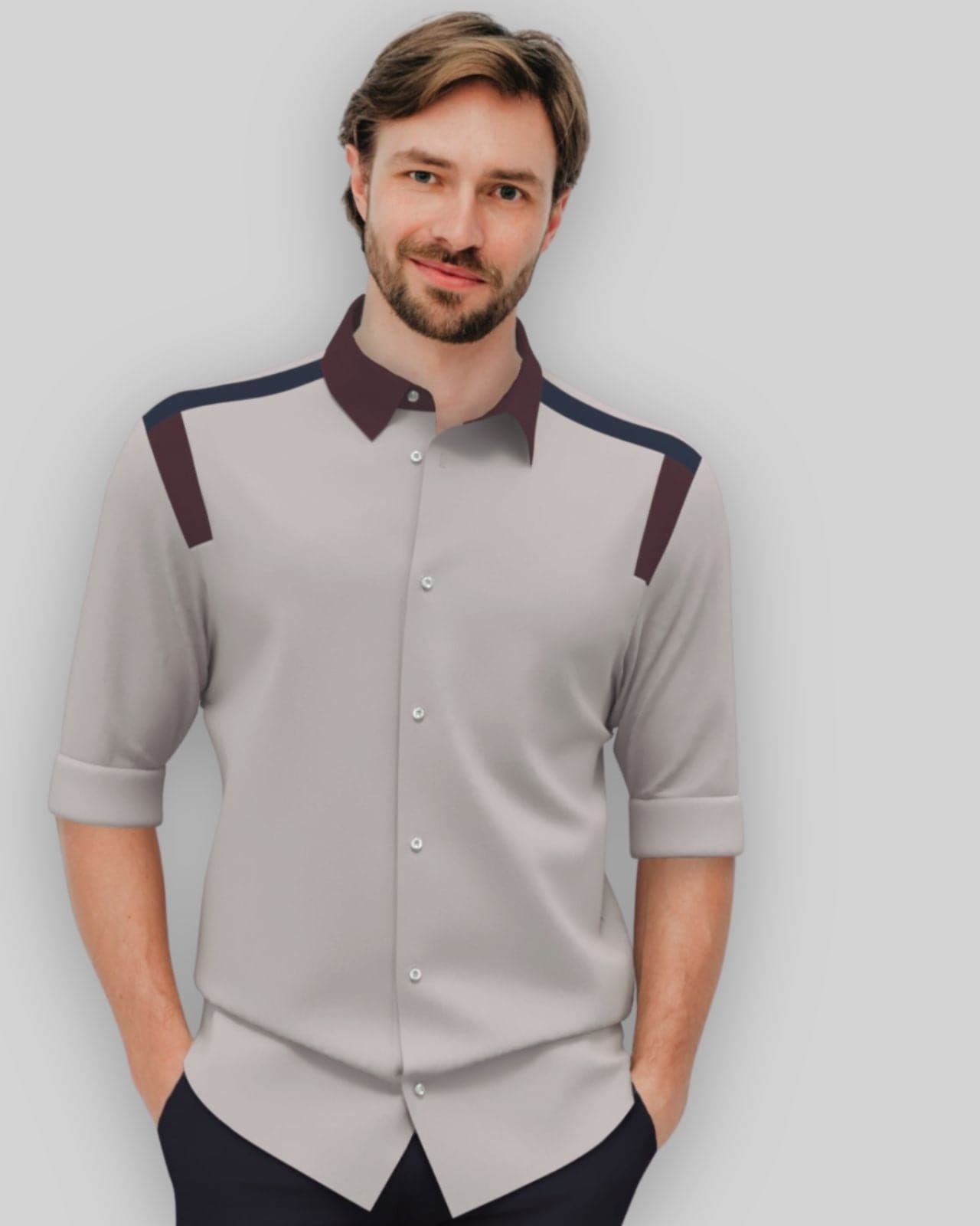 Color Block Style Marbel Grey Shirt