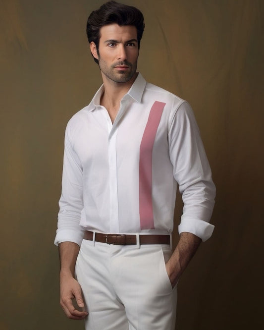 White Cameo Pink Color Block Cotton Shirt