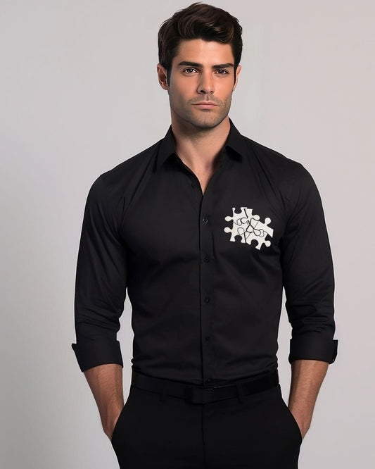 Black Jigsaw Printed Cotton Shirt