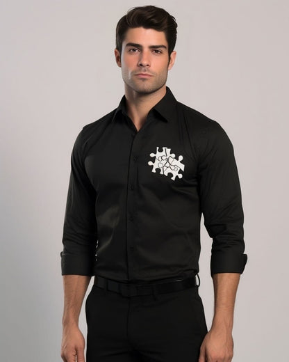 Black Jigsaw Printed Cotton Shirt
