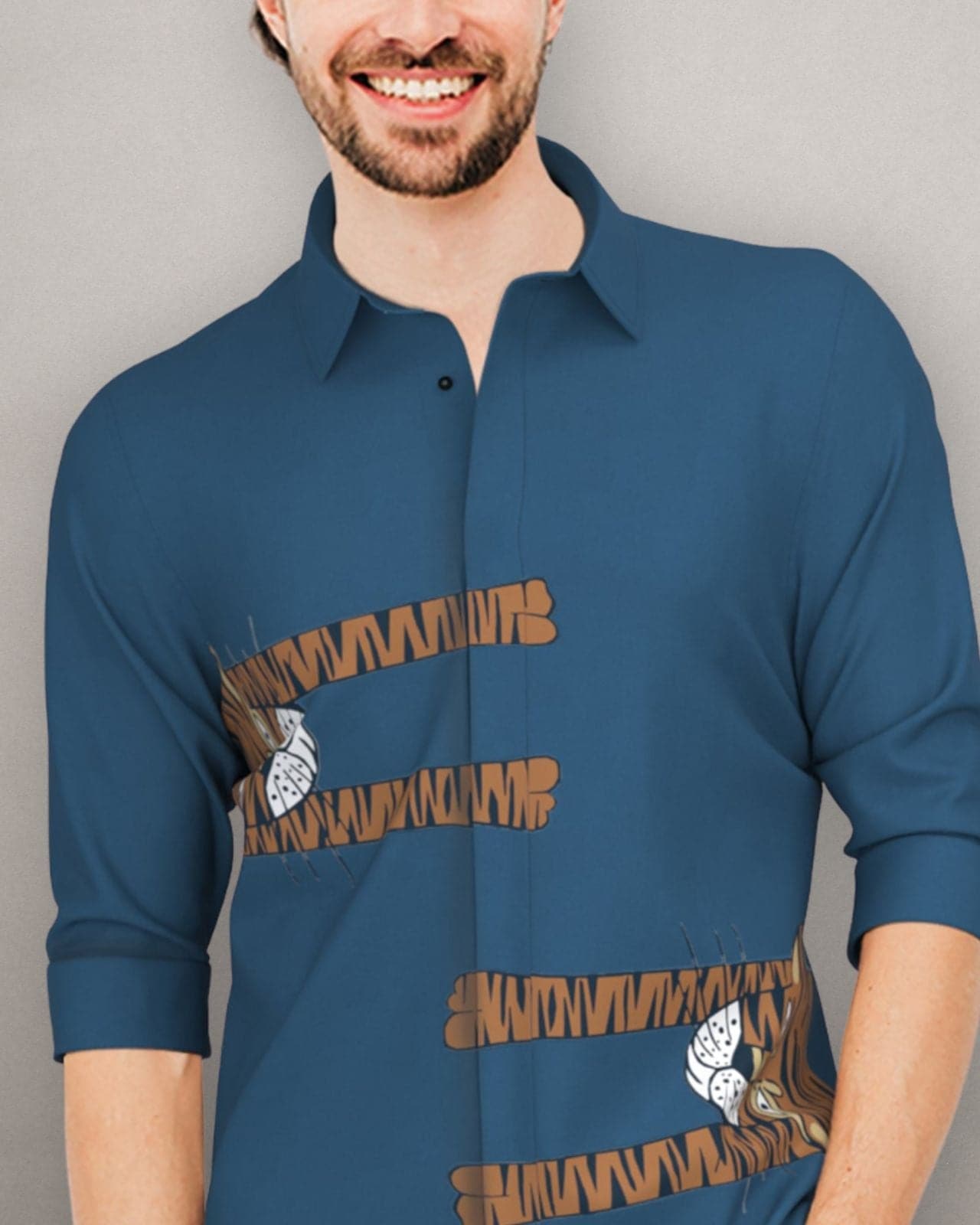 Tiger Printed Forest Blue Shirt