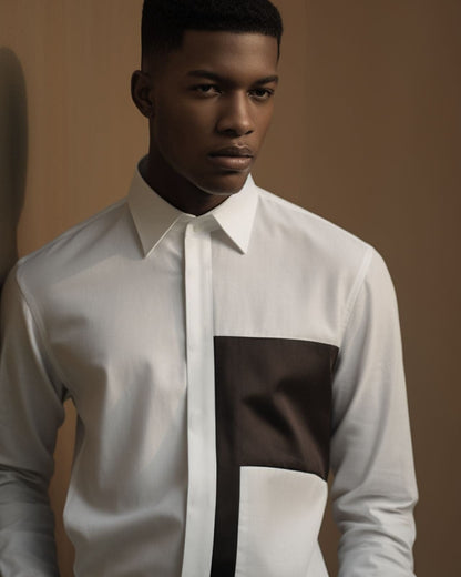 White & Black Color Blocked Cotton Shirt