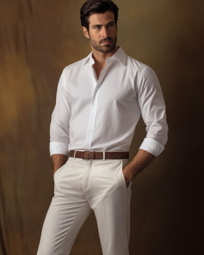White Concealed Placket Cotton Shirt