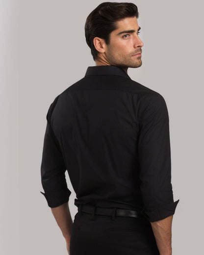 Black Concealed Placket Cotton Shirt