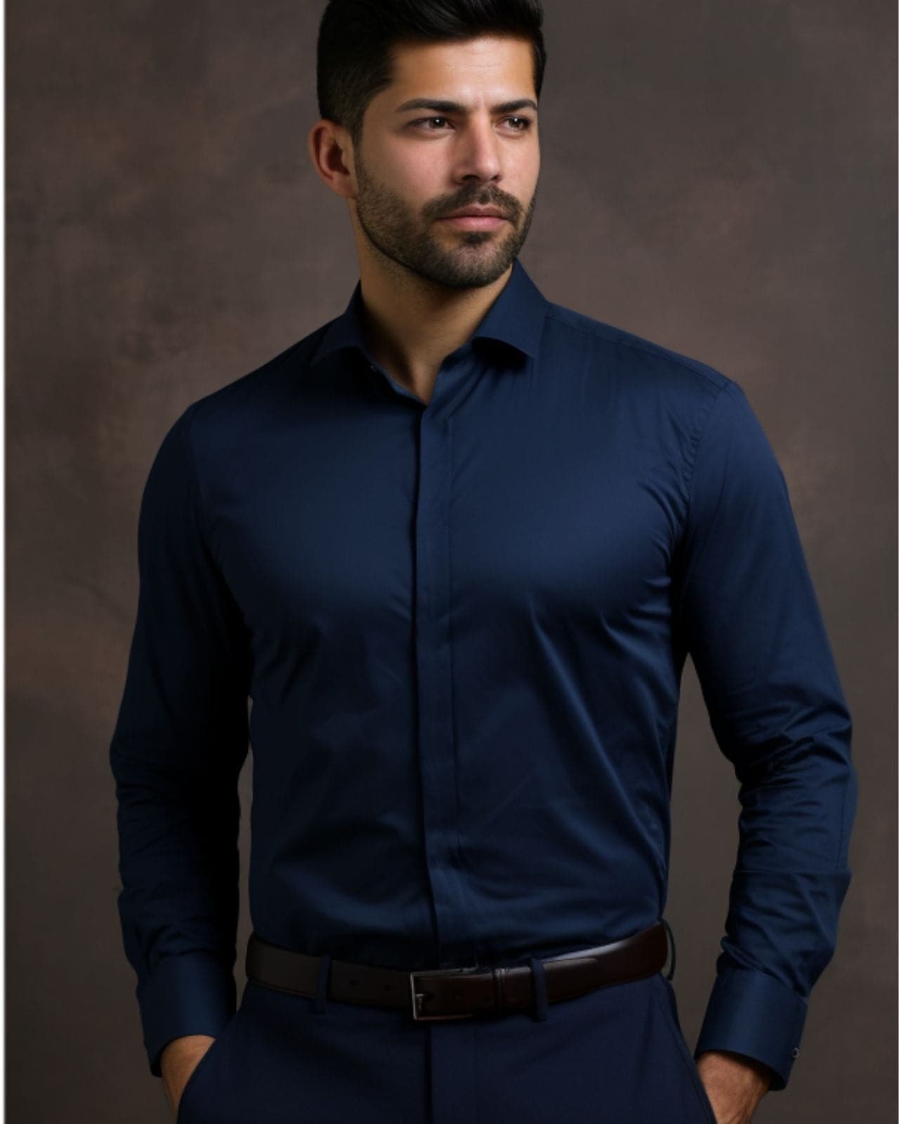 Concealed Navy Cotton Shirt