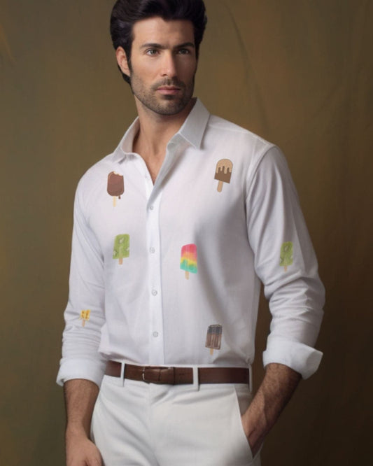 Popsicle Printed White Cotton Shirt