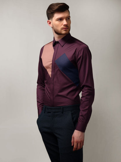 Colourblocked Spread Collar Cotton Casual Shirt