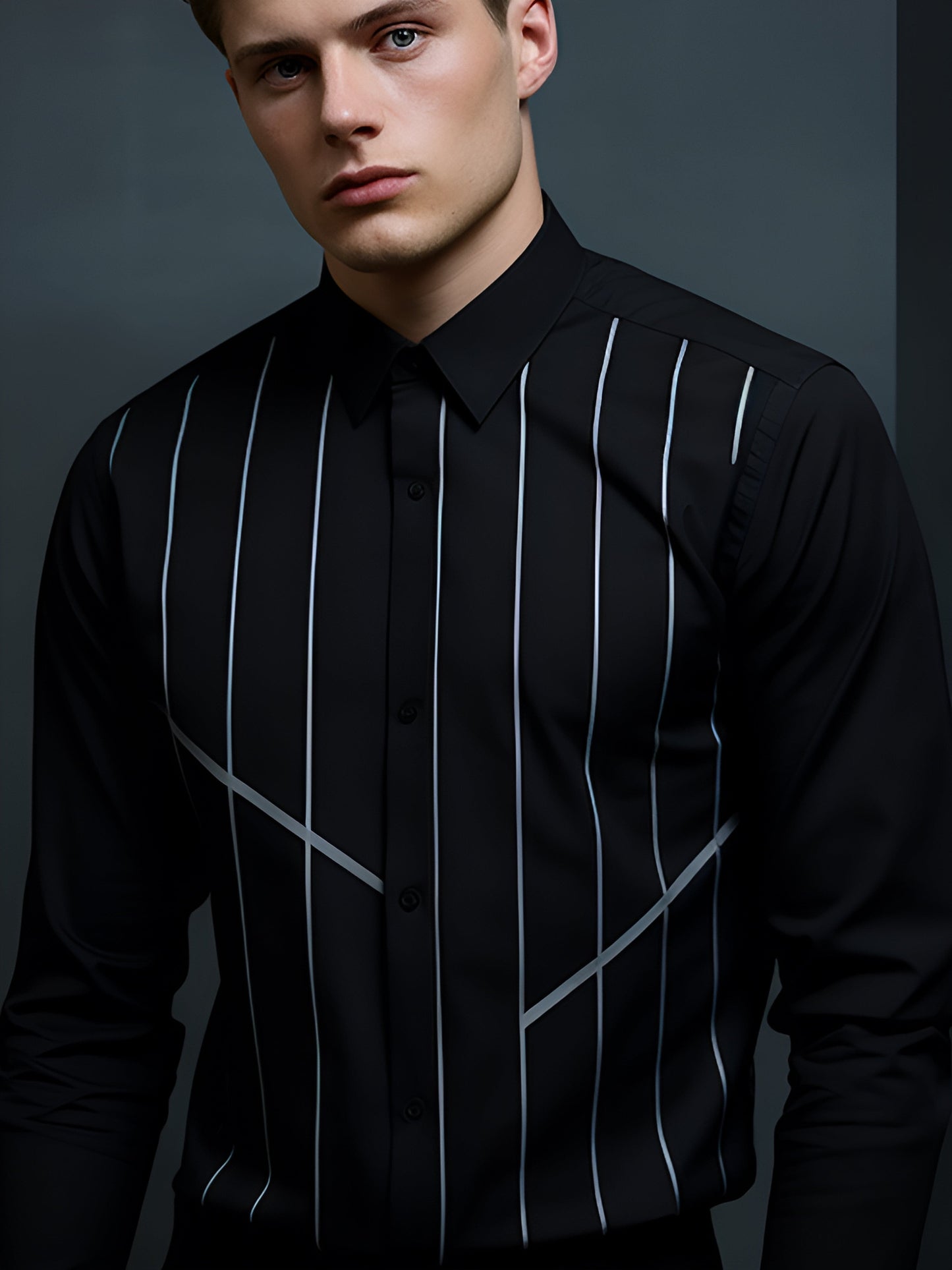 Pleated Spread Collar Cotton Semi-Formal Shirt