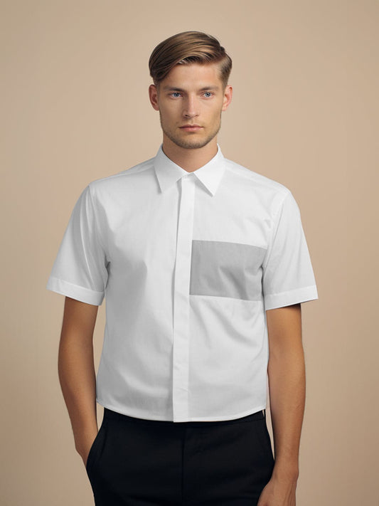 Colourblocked Spread Collar Cotton Formal Shirt