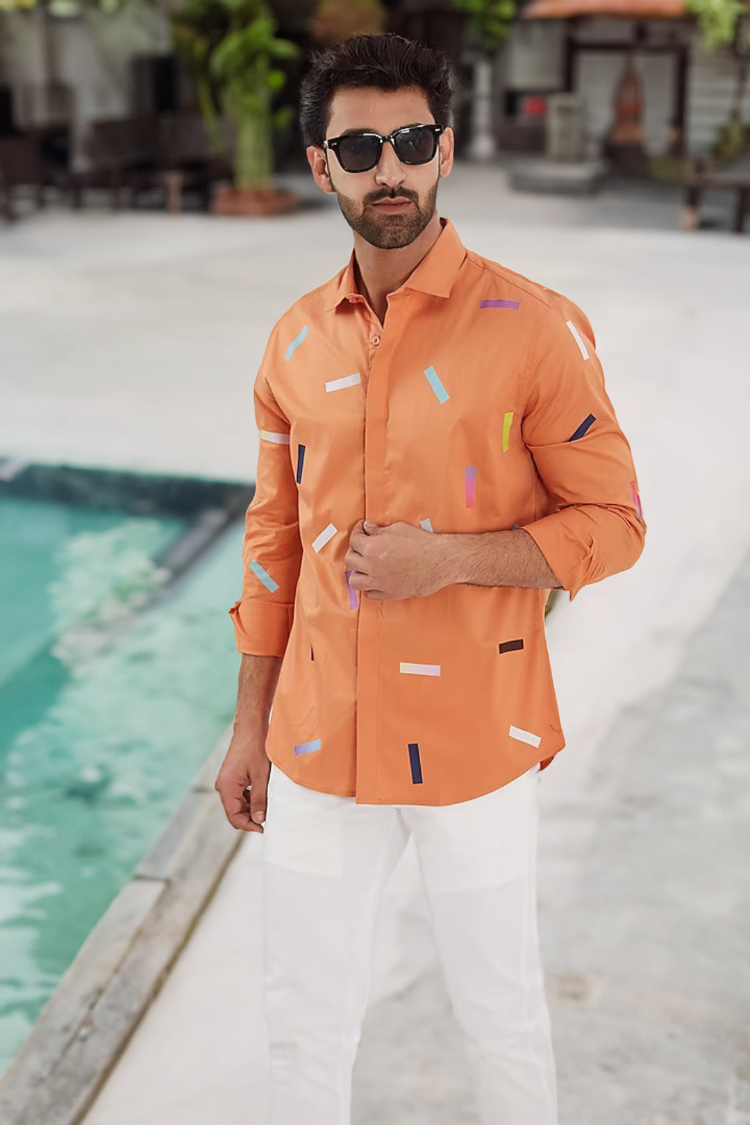 Printed Smart Casual Orange Shirt