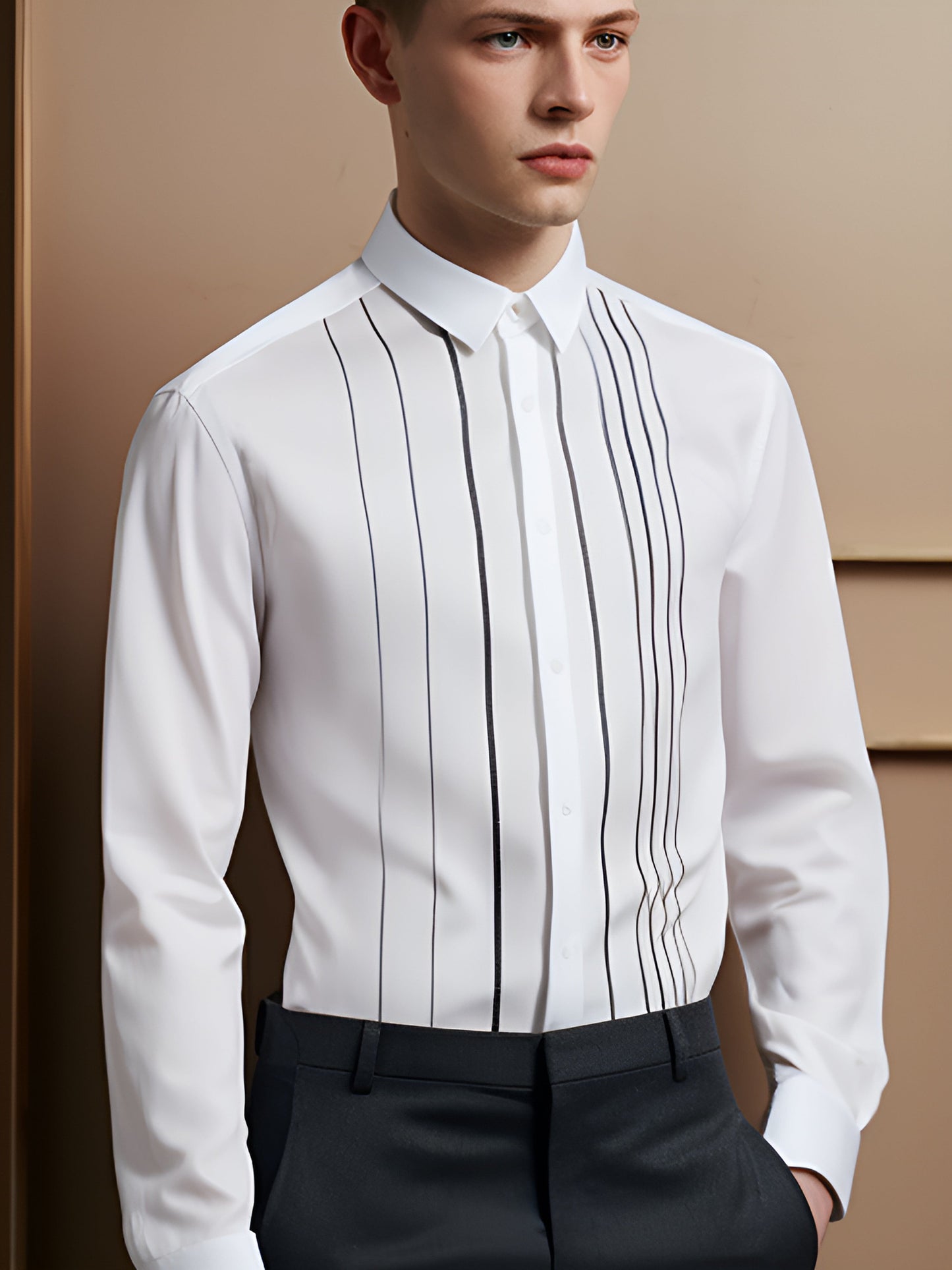 Embroidered Spread Collar Cotton Formal Shirt