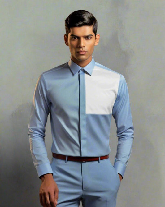 Colourblocked Formal Blue Shirt - HE SPOKE - For Men