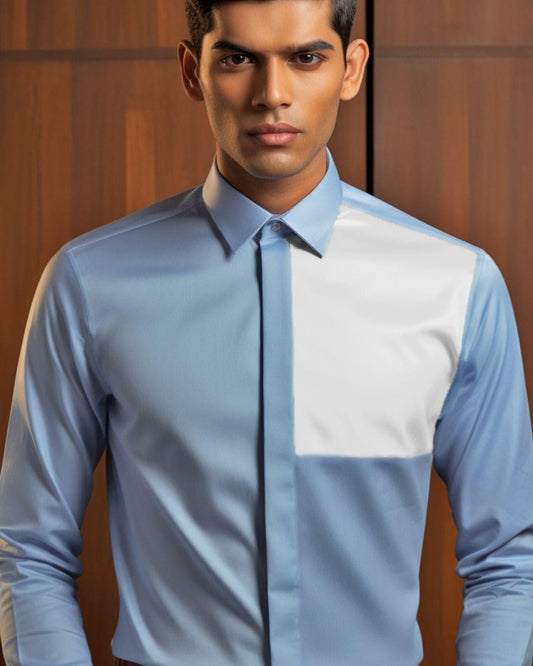 Colourblocked Formal Blue Shirt - HE SPOKE - For Men