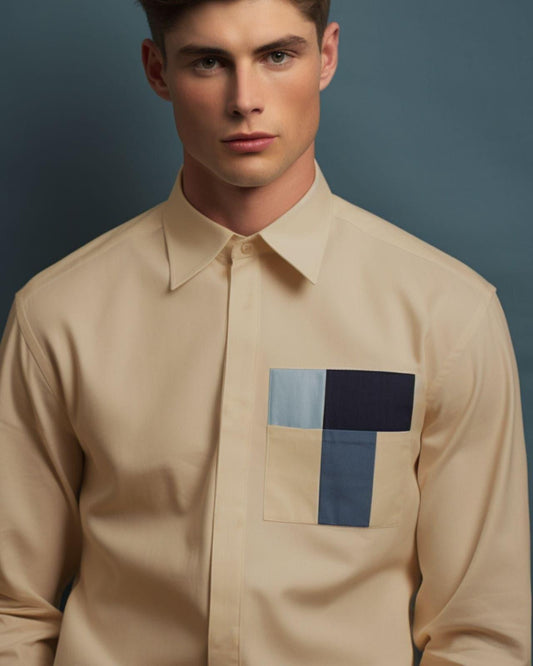 Colourblocked Formal Cream Shirt - HE SPOKE - For Men