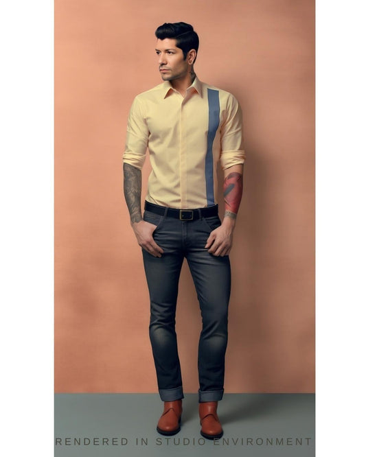 Colourblocked Formal Cream Shirt - HE SPOKE - For Men