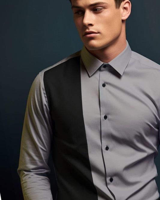 Colourblocked Formal Grey Shirt - HE SPOKE - For Men