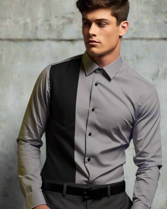 Colourblocked Formal Grey Shirt - HE SPOKE - For Men