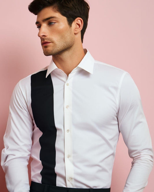 Colourblocked Formal White Shirt - HE SPOKE - For Men