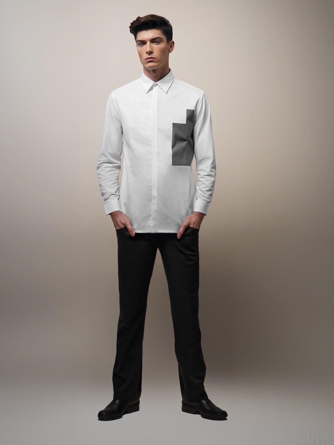 Colourblocked Formal White Shirt - HE SPOKE - For Men