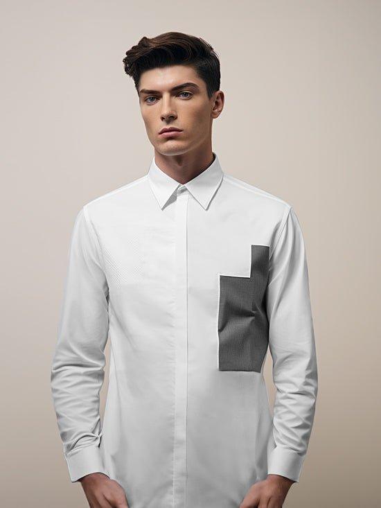 Colourblocked Formal White Shirt - HE SPOKE - For Men