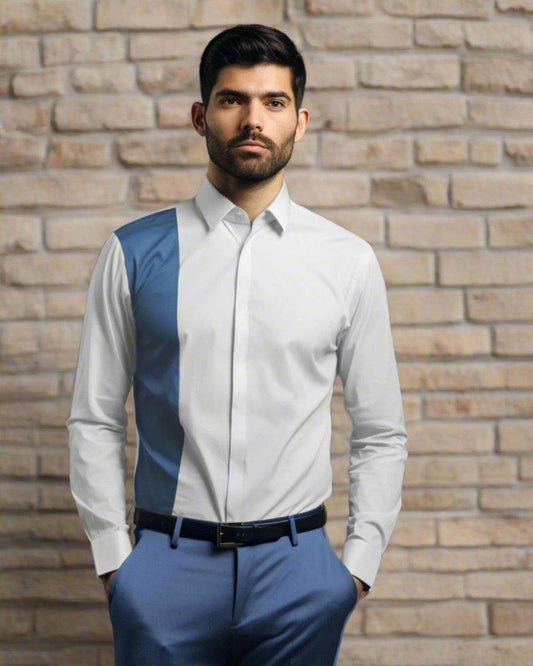 Colourblocked Formal White Shirt - HE SPOKE - For Men