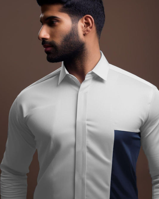 Colourblocked Formal White Shirt - HE SPOKE - For Men