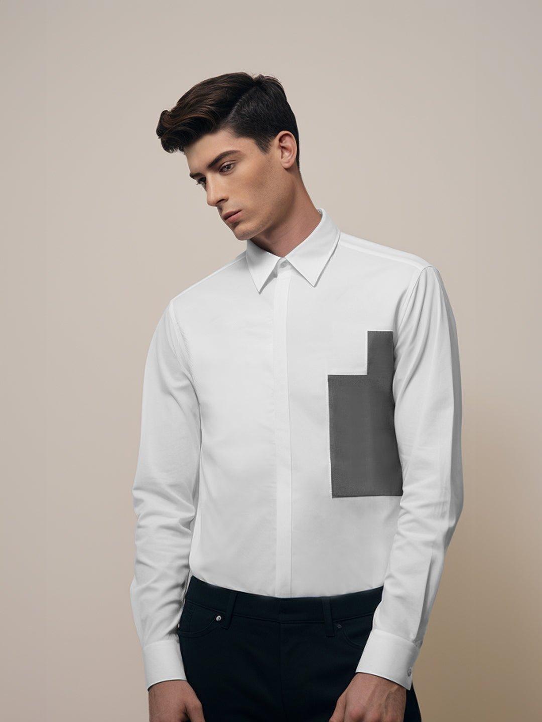 Colourblocked Formal White Shirt - HE SPOKE - For Men