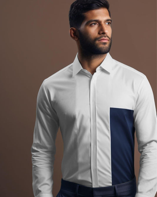 Colourblocked Formal White Shirt - HE SPOKE - For Men