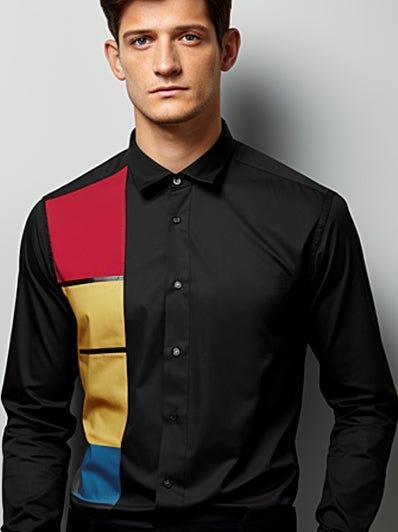 Colourblocked Party Wear Black Shirt - HE SPOKE - For Men