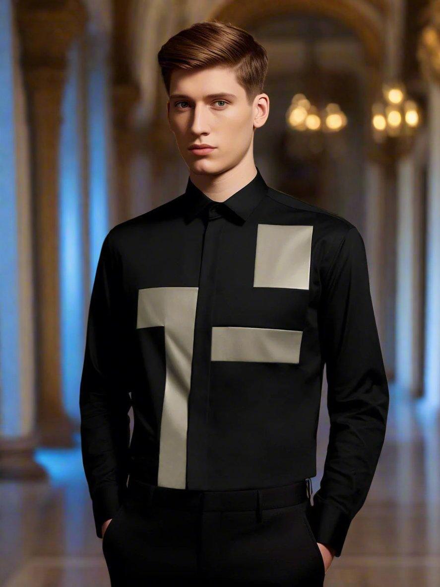 Colourblocked Party Wear Black Shirt - HE SPOKE - For Men