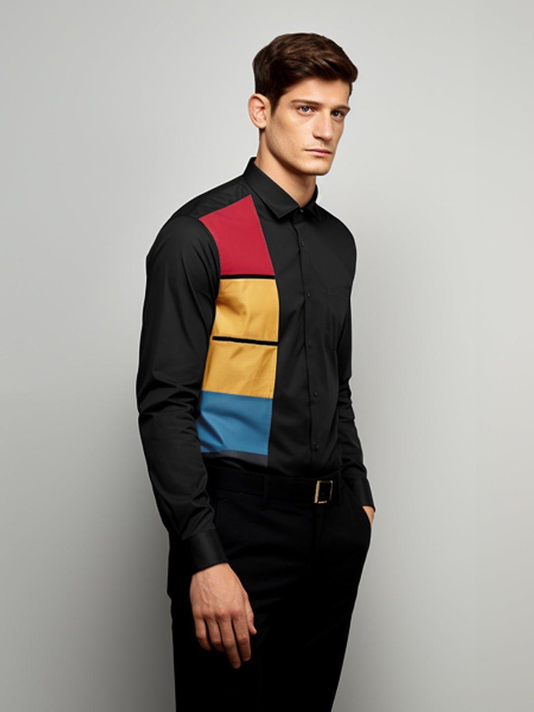 Colourblocked Party Wear Black Shirt - HE SPOKE - For Men