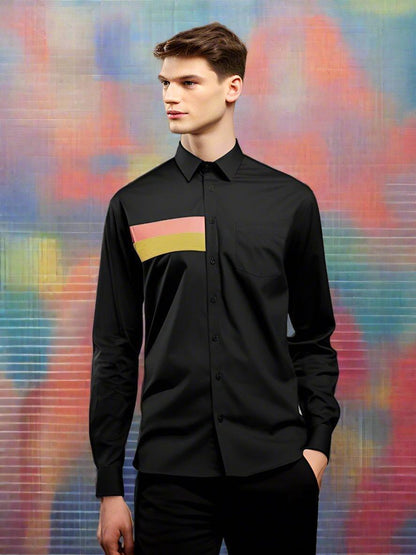 Colourblocked Party Wear Black Shirt - HE SPOKE - For Men