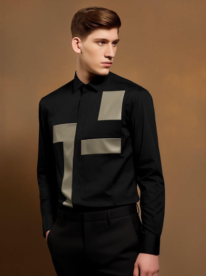 Colourblocked Party Wear Black Shirt - HE SPOKE - For Men