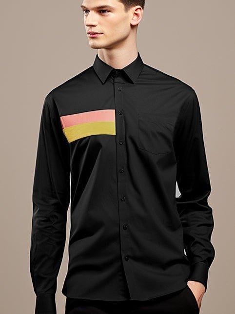 Colourblocked Party Wear Black Shirt - HE SPOKE - For Men