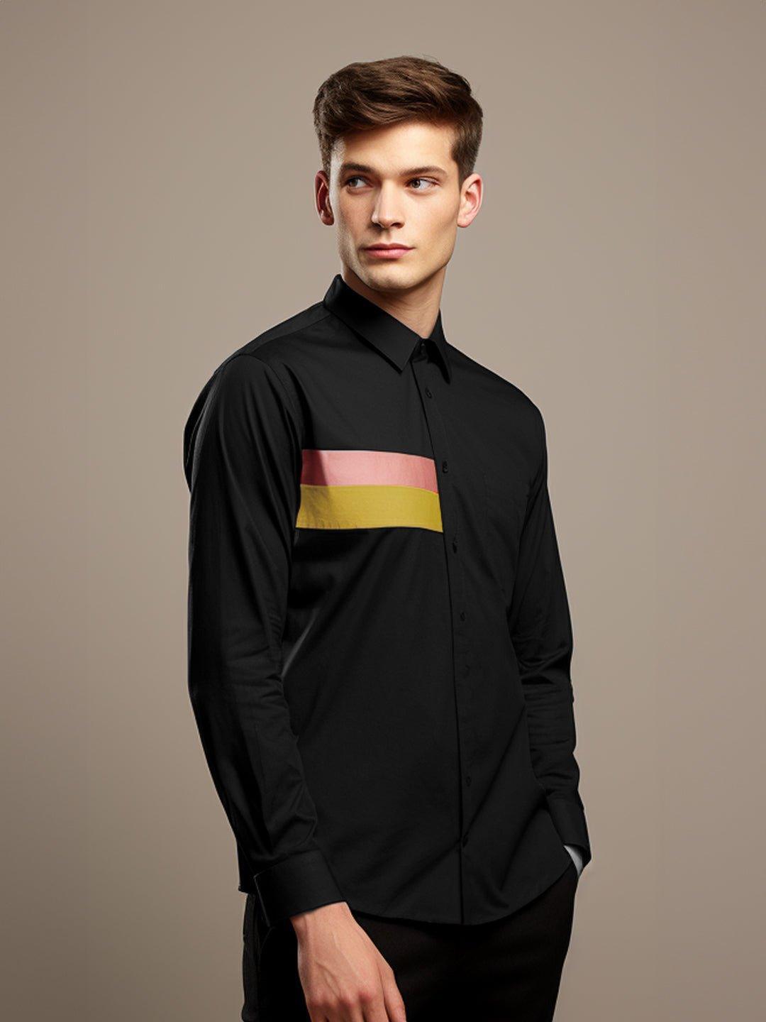 Colourblocked Party Wear Black Shirt - HE SPOKE - For Men