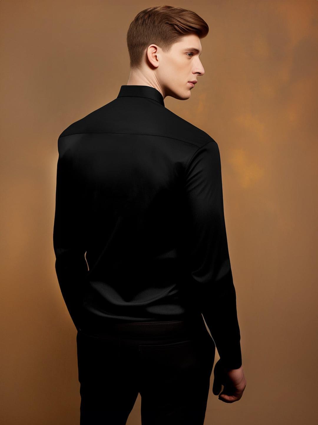 Colourblocked Party Wear Black Shirt - HE SPOKE - For Men