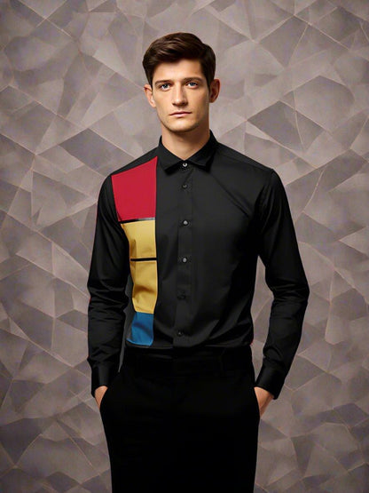 Colourblocked Party Wear Black Shirt - HE SPOKE - For Men