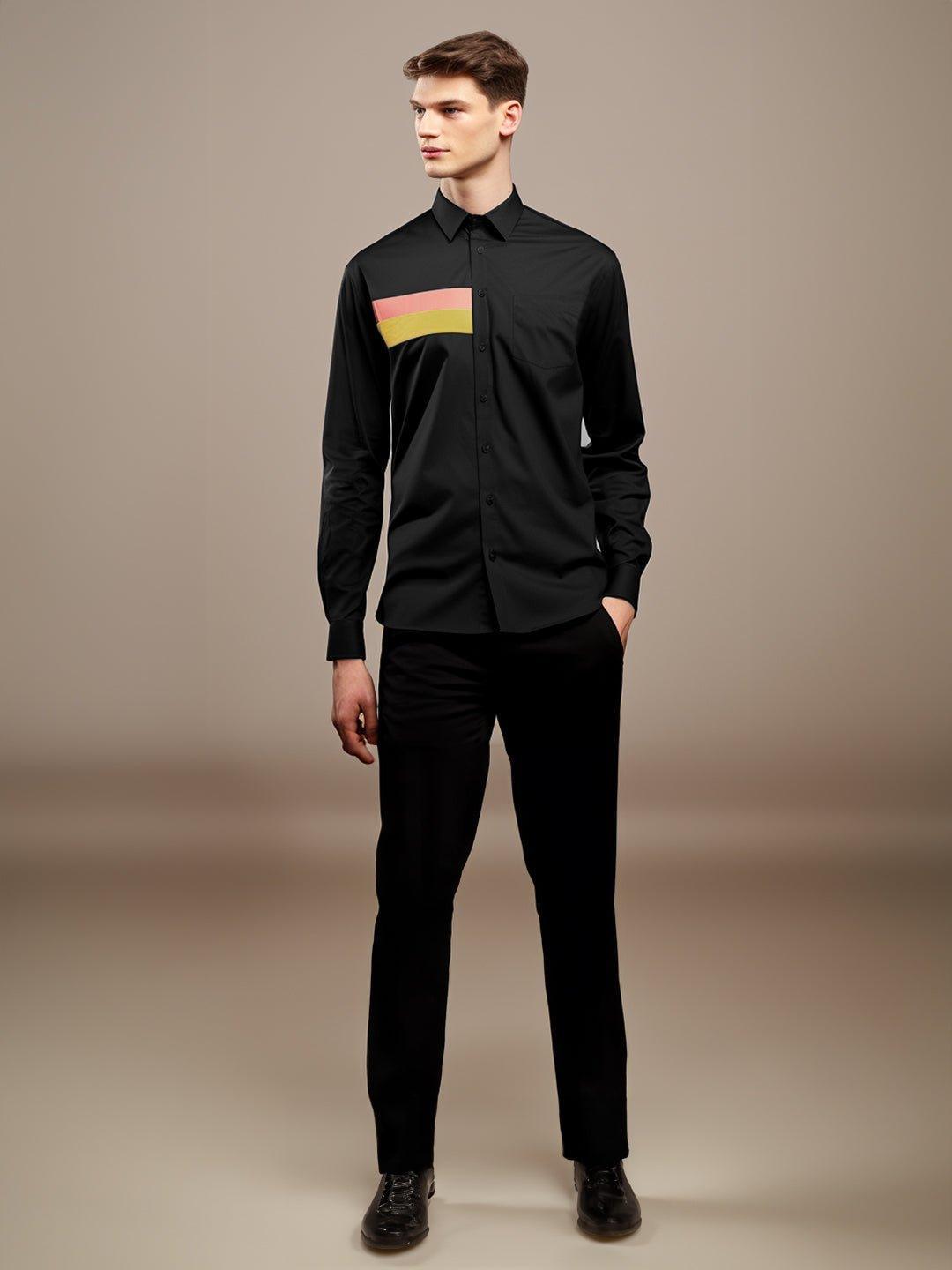 Colourblocked Party Wear Black Shirt - HE SPOKE - For Men