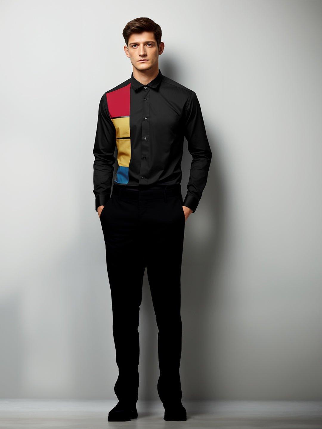 Colourblocked Party Wear Black Shirt - HE SPOKE - For Men