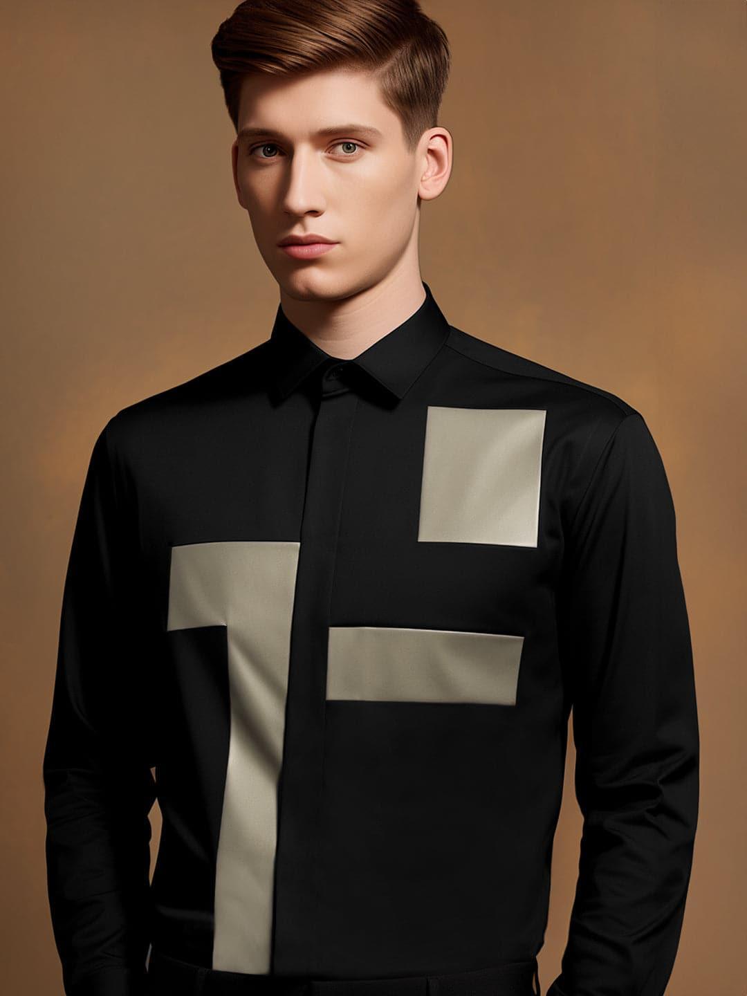 Colourblocked Party Wear Black Shirt - HE SPOKE - For Men