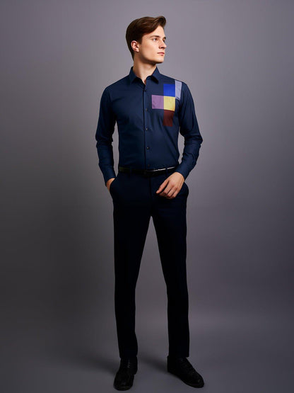 Colourblocked Party Wear Navy Shirt - HE SPOKE - For Men