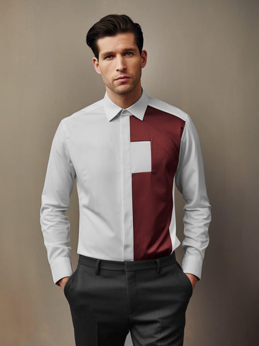 Colourblocked Party Wear White Shirt - HE SPOKE - For Men