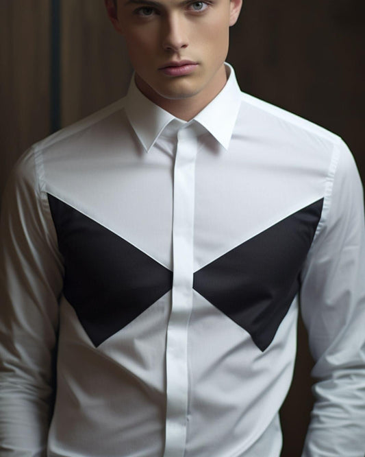 Colourblocked Party Wear White Shirt - HE SPOKE - For Men