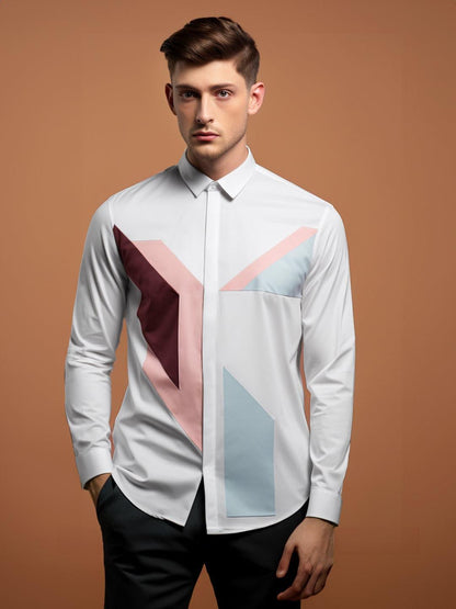 Colourblocked Party Wear White Shirt - HE SPOKE - For Men