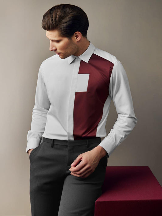 Colourblocked Party Wear White Shirt - HE SPOKE - For Men