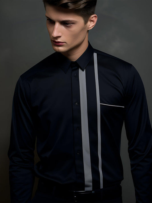 Colourblocked Semi Formal Black Shirt - HE SPOKE - For Men